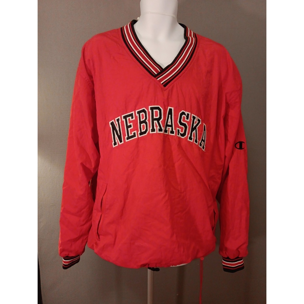 Vintage Champion Windbreaker Jacket L Oversized Pullover Nebraska Embroidery Vtg